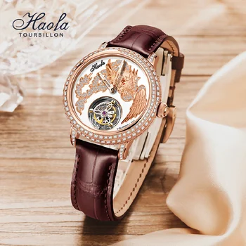 HAOFA Tourbillon Механические ручные часы для женщин Роскошный Хрусталь Модные Летающие Женские Сапфировые часы с Турбийоном Водонепроницаемые