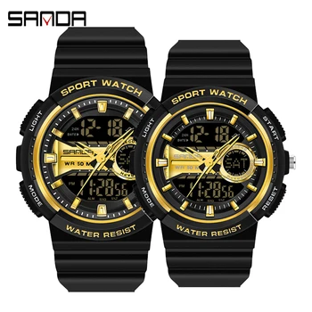SANDA Многофункциональные часы с хронографом Люксового бренда для мужчин и женщин, парные часы в спортивном стиле, 50-метровый Водонепроницаемый Таймер-будильник