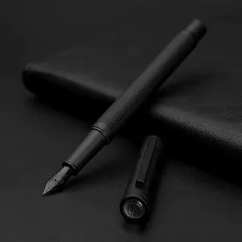 Черно-белая однотонная авторучка с 0,5 пером, каллиграфия, ретро простая металлическая ручка, высококачественная подарочная коробка, канцелярские школьные принадлежности